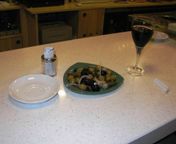 My first tapas: aceitunas and wine-yum!