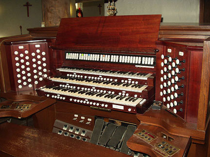 pipe organ console at St. Michael's